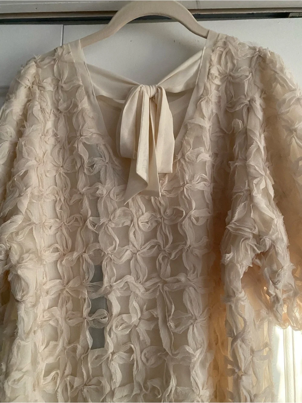 Anthropologie Cream Textured Puff-Sleeve Blouse